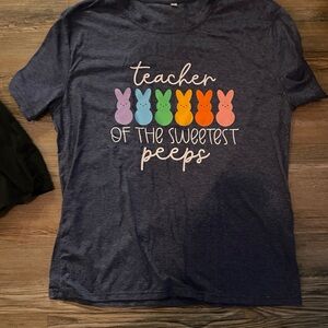 Teacher of the Sweetest Peeps Tee - Blue with Multicolor Peeps Bunnies NEW